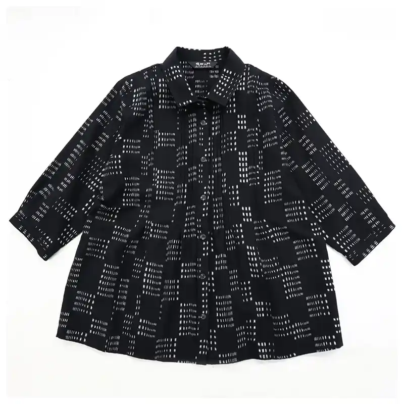 儀右ヱ門 久留米かすり 前開きブラウス セ517 シャンソン黒/白